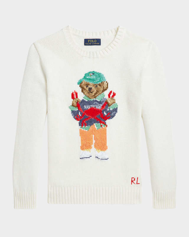Boy's Graphic Polo Bear Sweater, Size S-XL